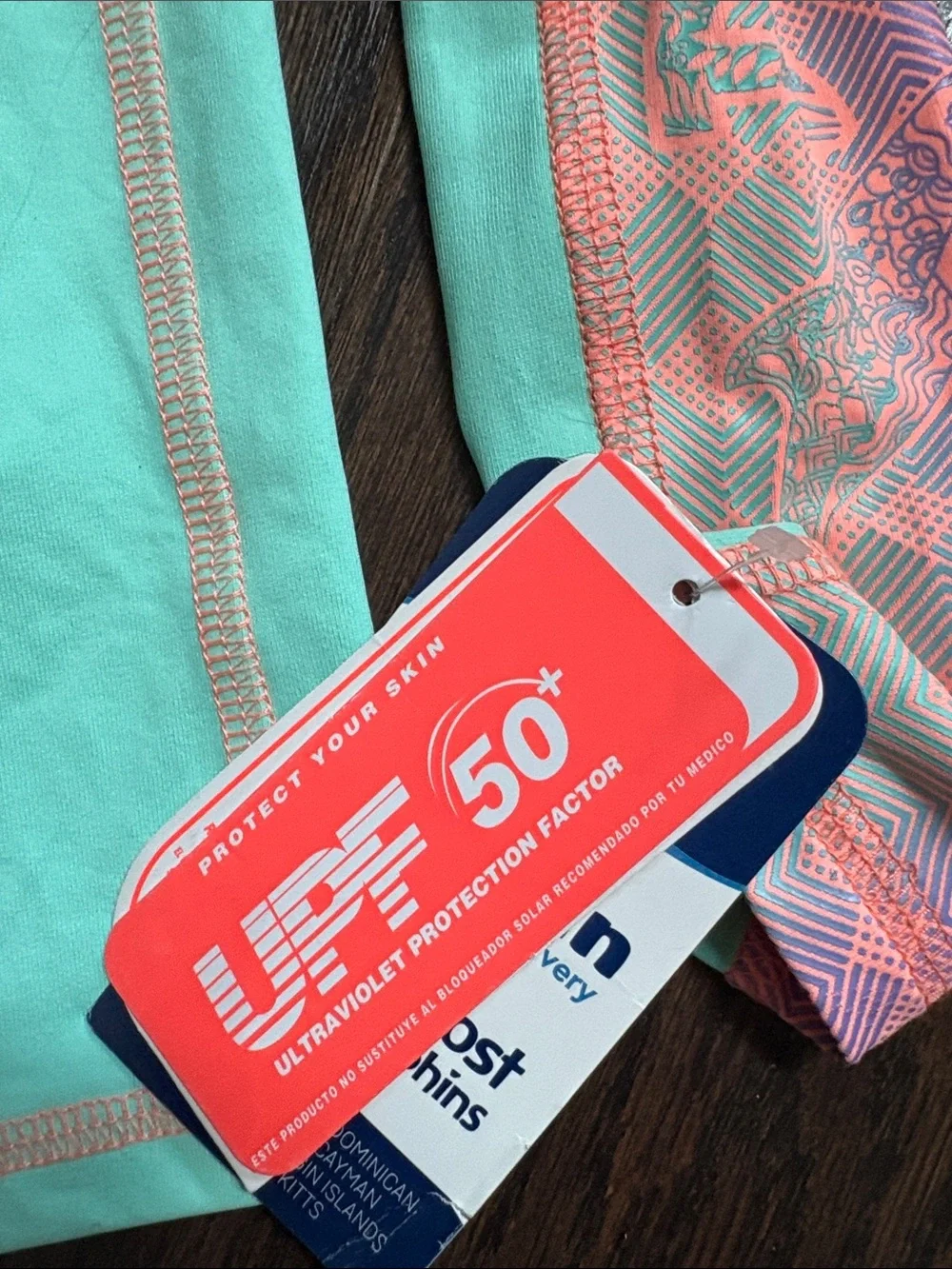Girls' Mint & Coral UPF 50+ Long Sleeve Rash Guard